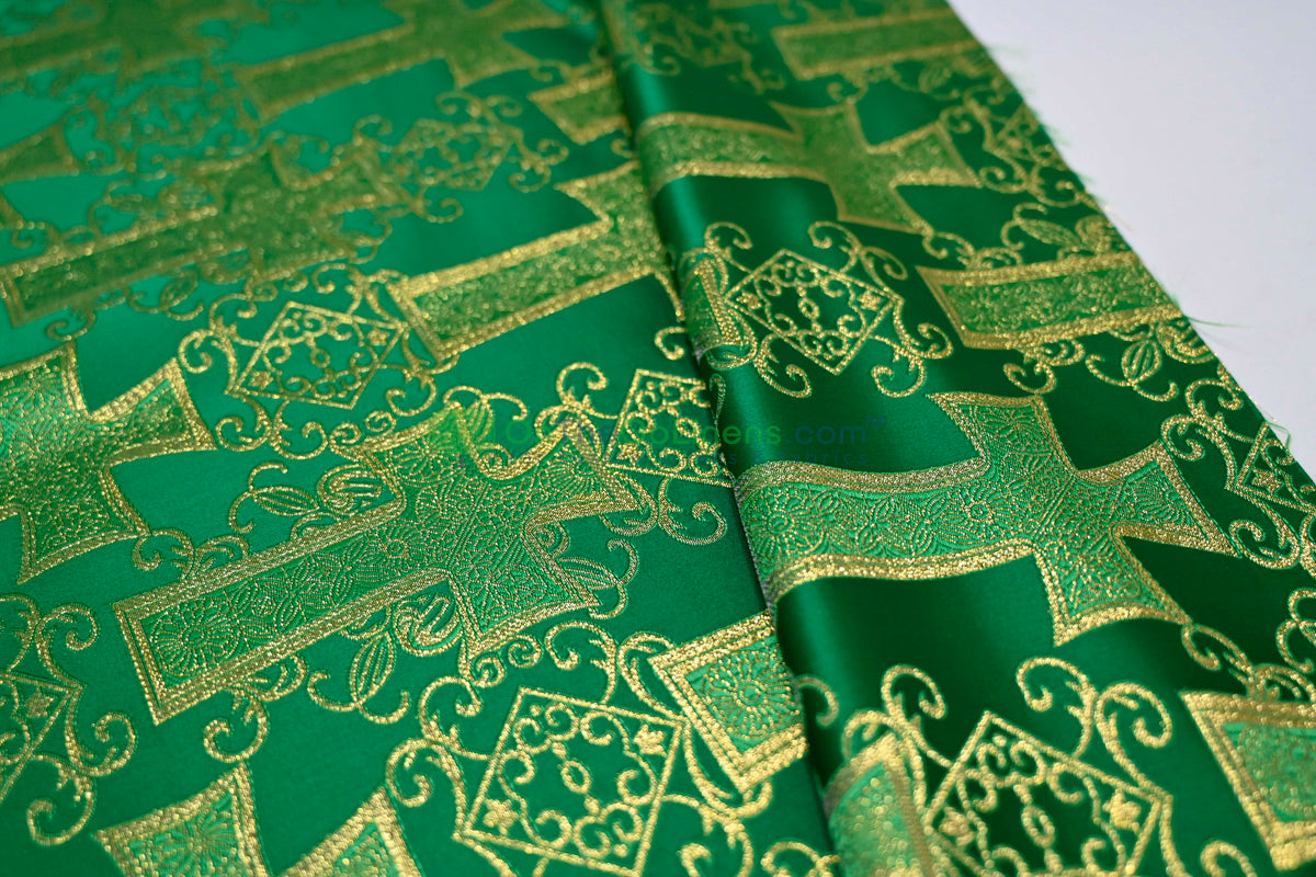 Religious Cross Brocade – Woven Liturgical Fabric | 60” Width | Polyester for Garments & Décor