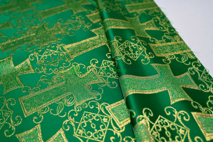 Religious Cross Brocade – Woven Liturgical Fabric | 60” Width | Polyester for Garments & Décor