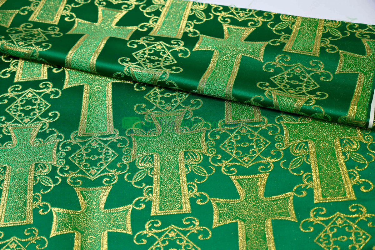 Religious Cross Brocade – Woven Liturgical Fabric | 60” Width | Polyester for Garments & Décor