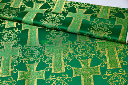 Religious Cross Brocade – Woven Liturgical Fabric | 60” Width | Polyester for Garments & Décor