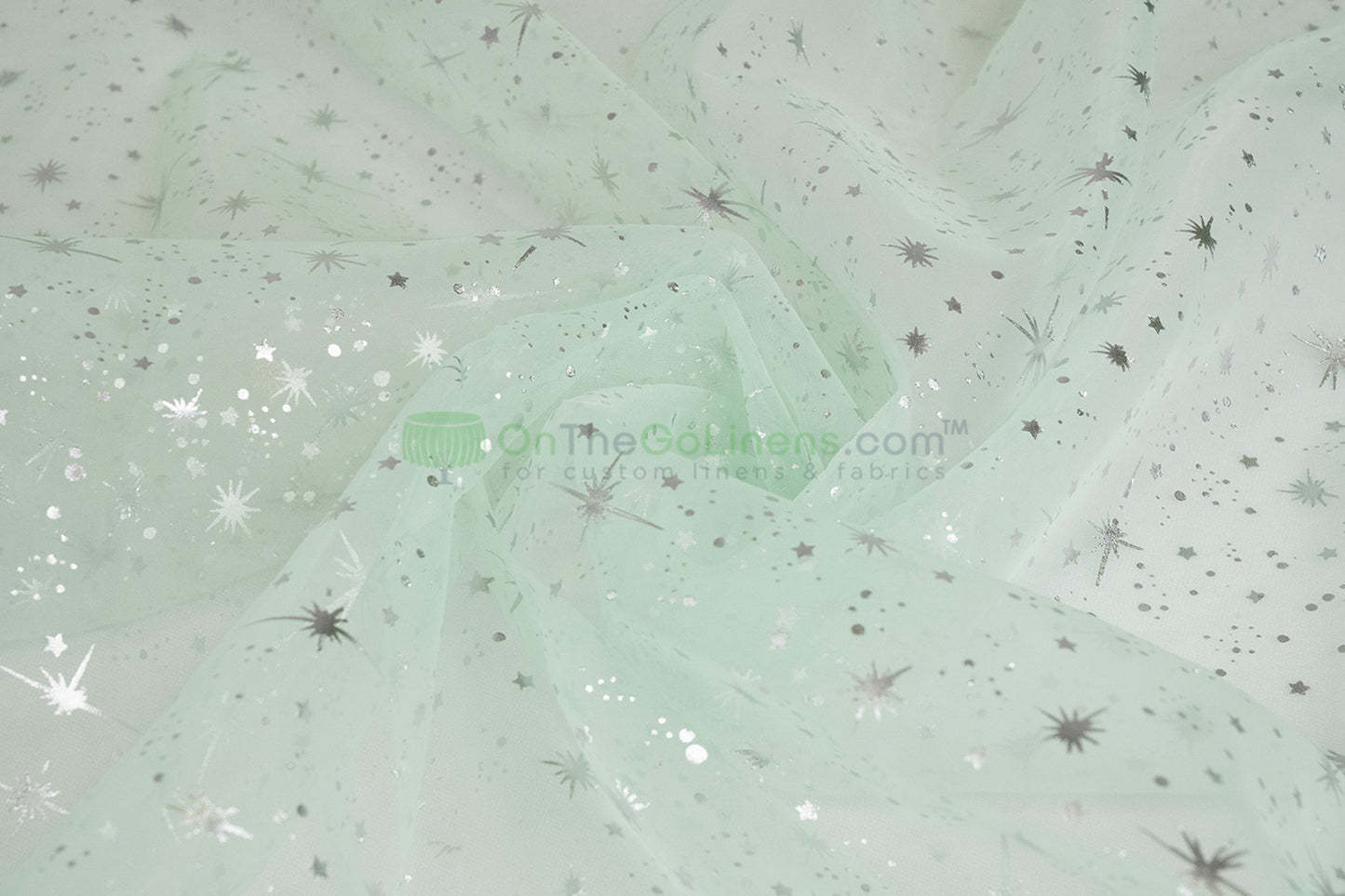 Star Foil Organza Fabric by the Yard | Metallic Star Print on Organza Fabric | 60" Wide | Multiple Colors |