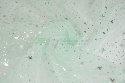 Star Foil Organza Fabric by the Yard | Metallic Star Print on Organza Fabric | 60" Wide | Multiple Colors |