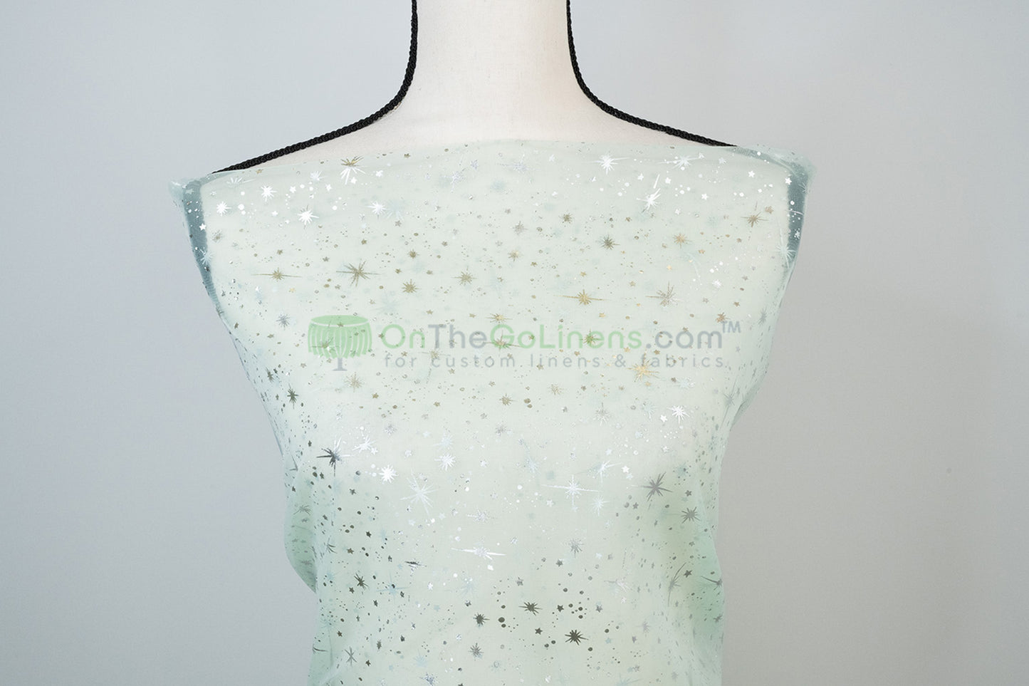 Star Foil Organza Fabric by the Yard | Metallic Star Print on Organza Fabric | 60" Wide | Multiple Colors |