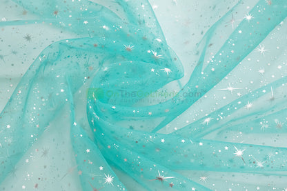 Star Foil Organza Fabric by the Yard | Metallic Star Print on Organza Fabric | 60" Wide | Multiple Colors |