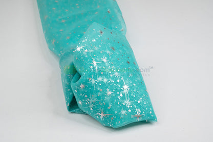 Star Foil Organza Fabric by the Yard | Metallic Star Print on Organza Fabric | 60" Wide | Multiple Colors |