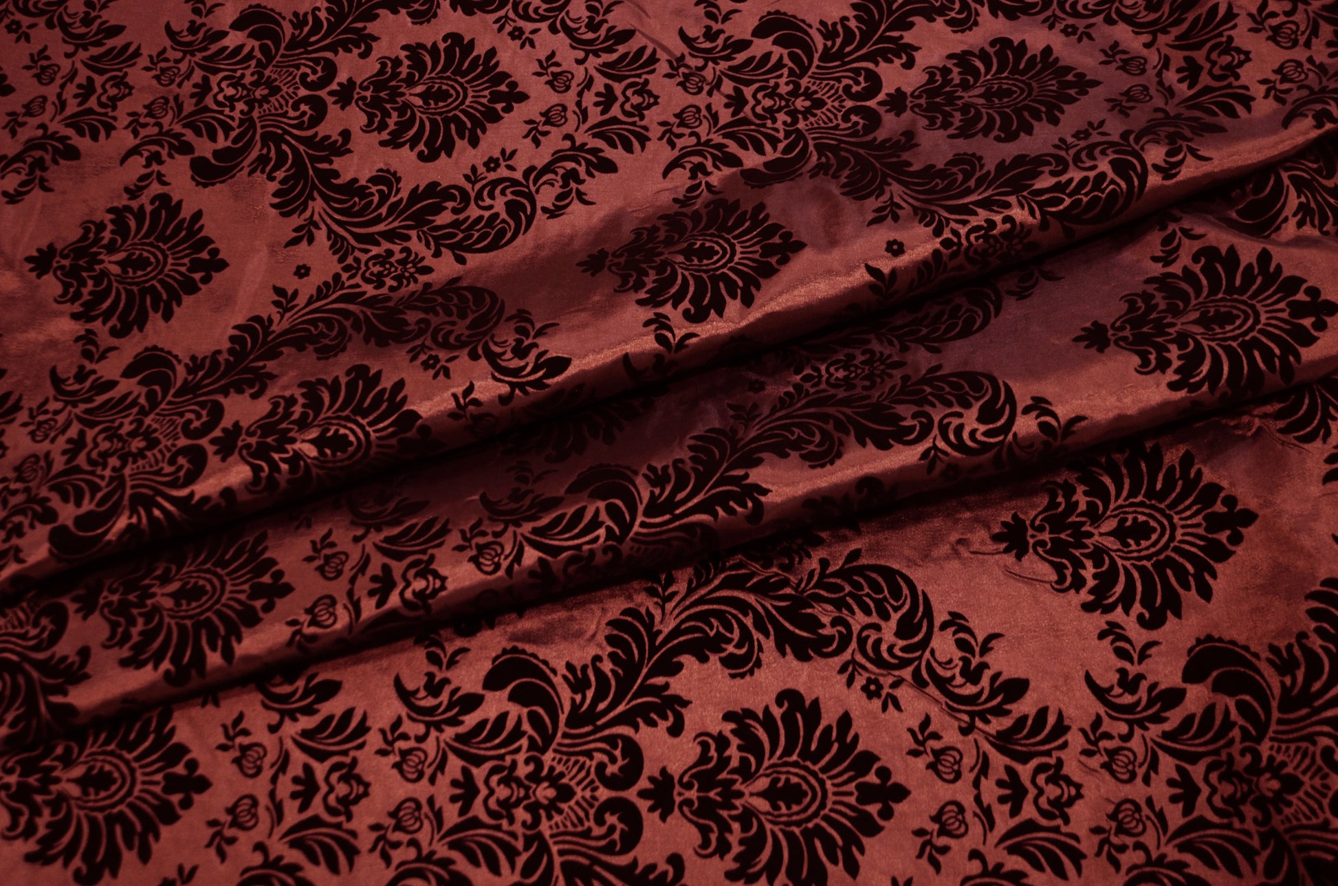 Damask Flocking Burgundy on Black