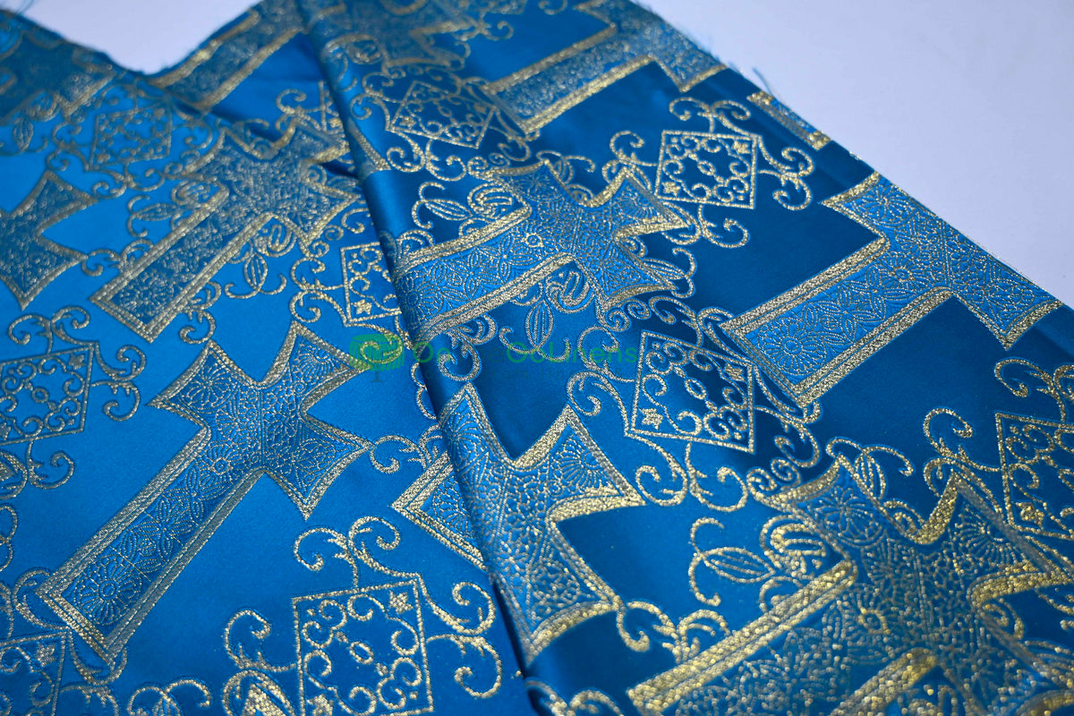 Religious Cross Brocade – Woven Liturgical Fabric | 60” Width | Polyester for Garments & Décor