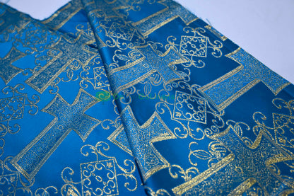 Religious Cross Brocade – Woven Liturgical Fabric | 60” Width | Polyester for Garments & Décor