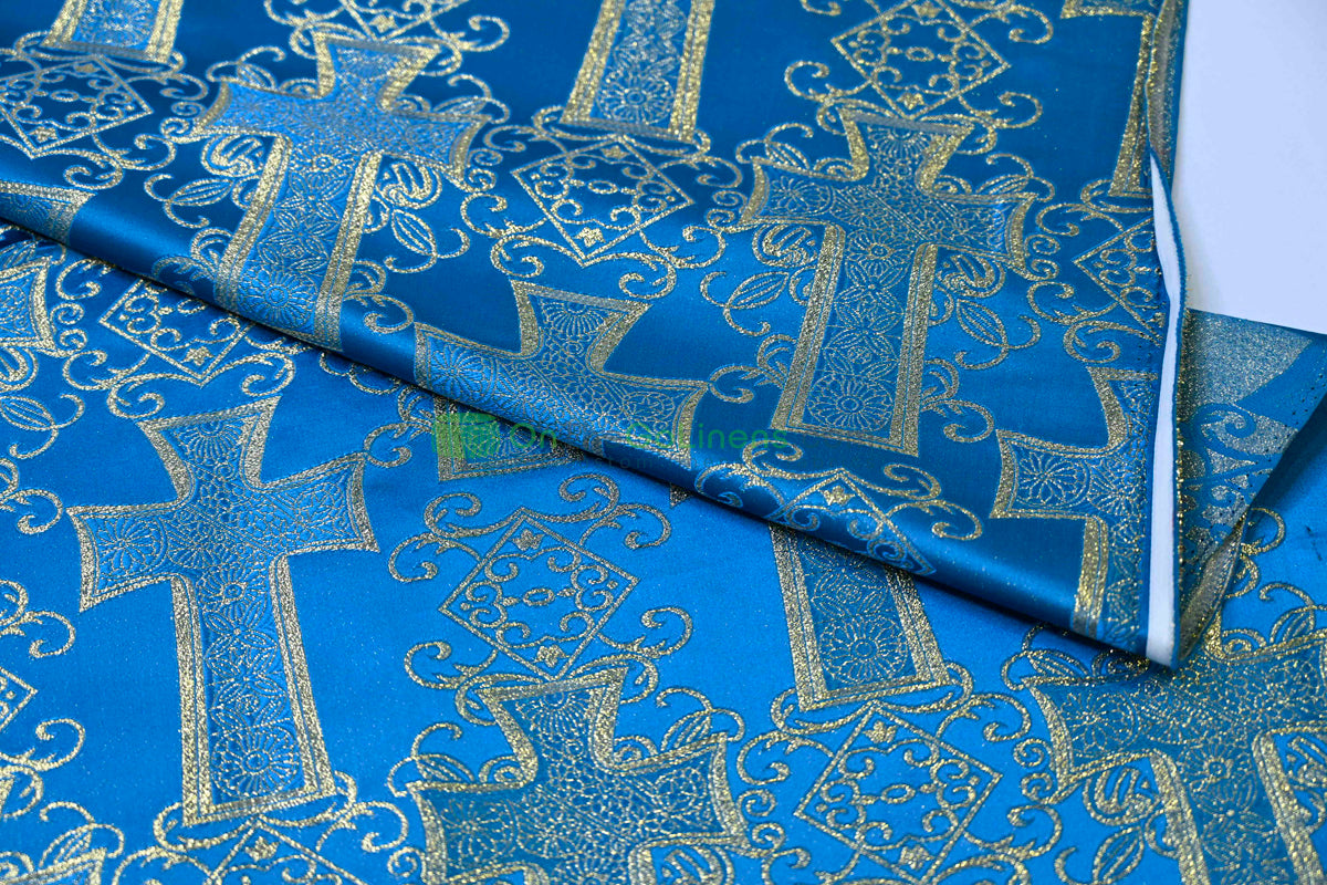 Religious Cross Brocade – Woven Liturgical Fabric | 60” Width | Polyester for Garments & Décor