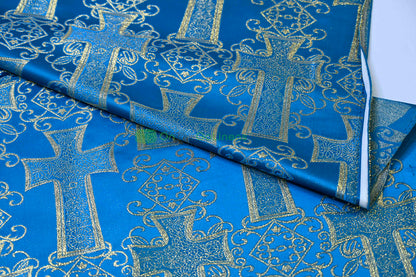 Religious Cross Brocade – Woven Liturgical Fabric | 60” Width | Polyester for Garments & Décor
