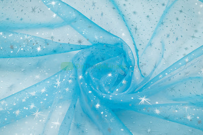 Star Foil Organza Fabric by the Yard | Metallic Star Print on Organza Fabric | 60" Wide | Multiple Colors |