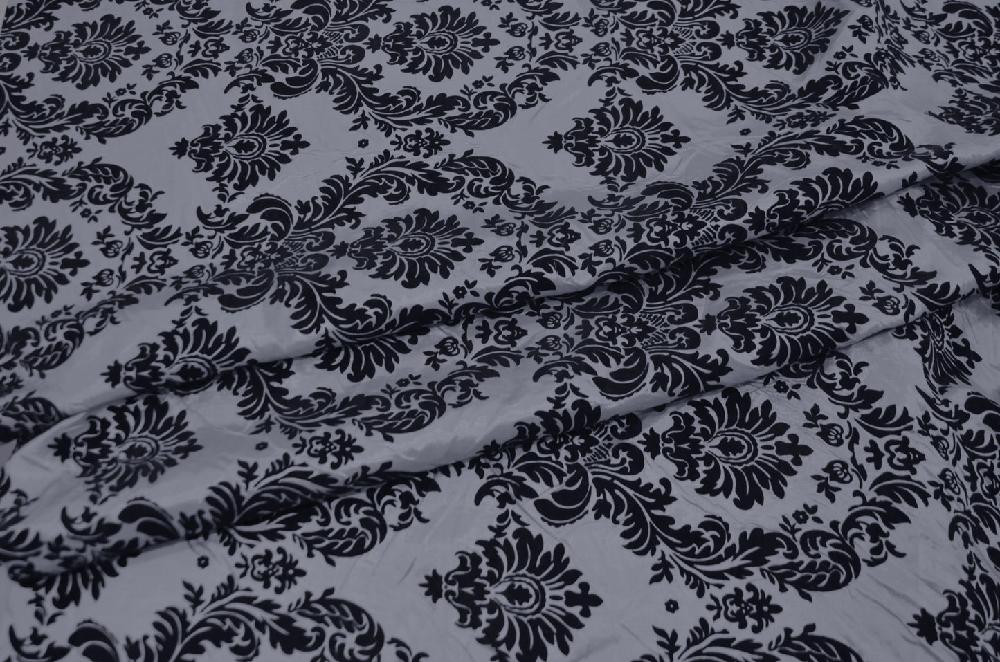 Damask Flocking Silver on Black