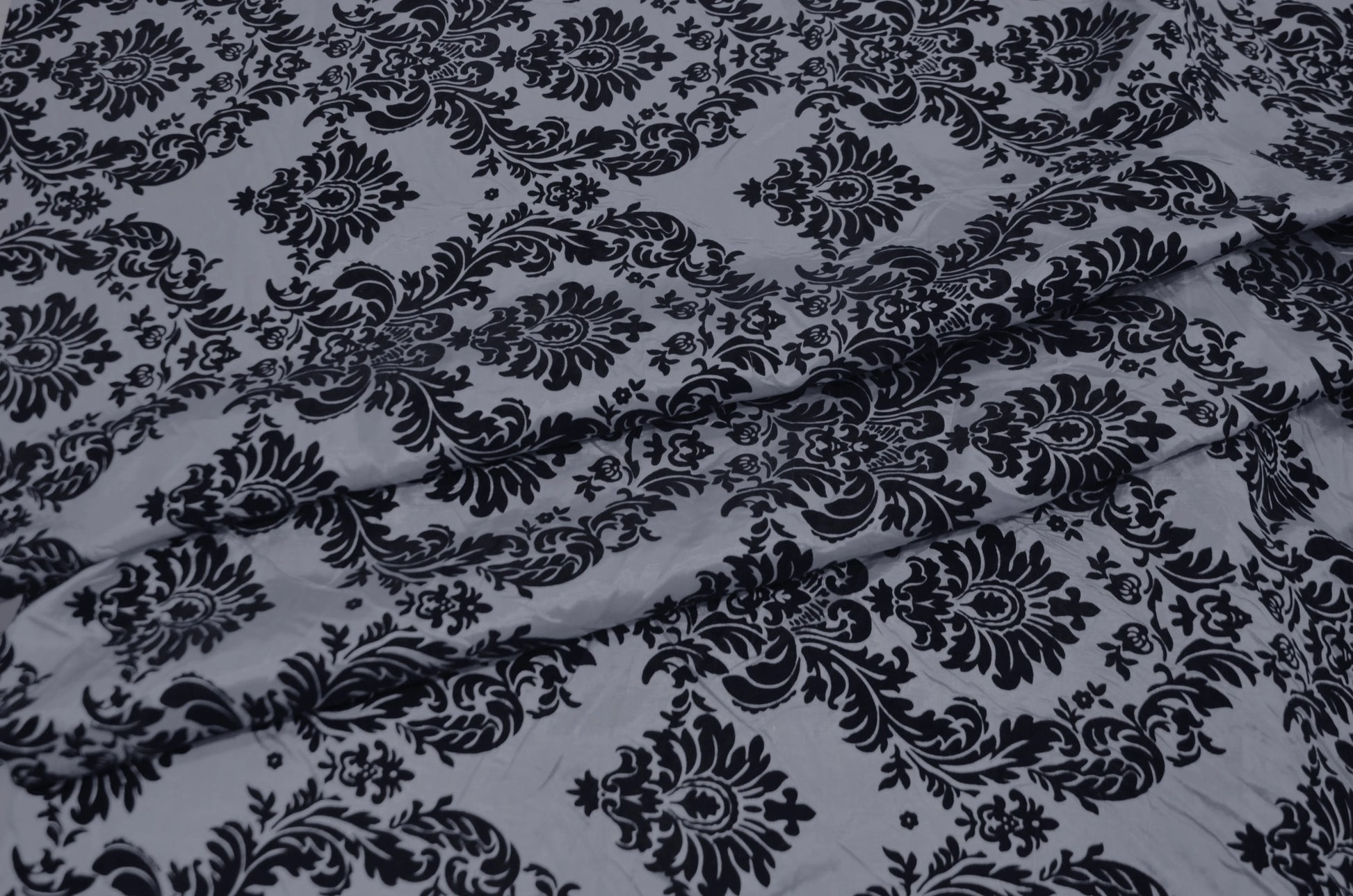 Damask Flocking Silver on Black