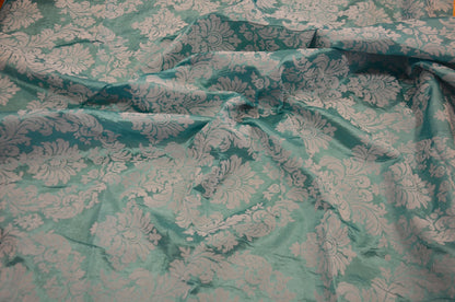 Damask Flocking Aqua on White