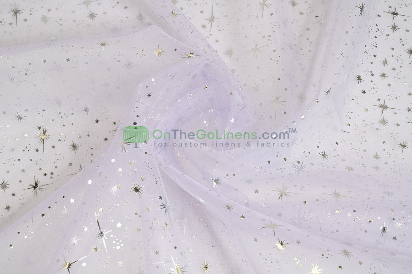 Star Foil Organza Fabric by the Yard | Metallic Star Print on Organza Fabric | 60" Wide | Multiple Colors |