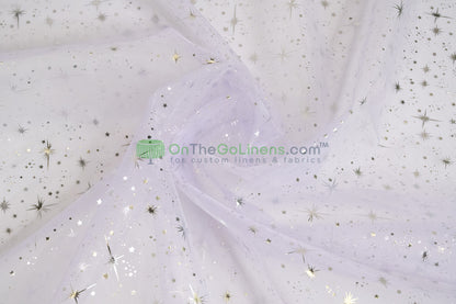 Star Foil Organza Fabric by the Yard | Metallic Star Print on Organza Fabric | 60" Wide | Multiple Colors |