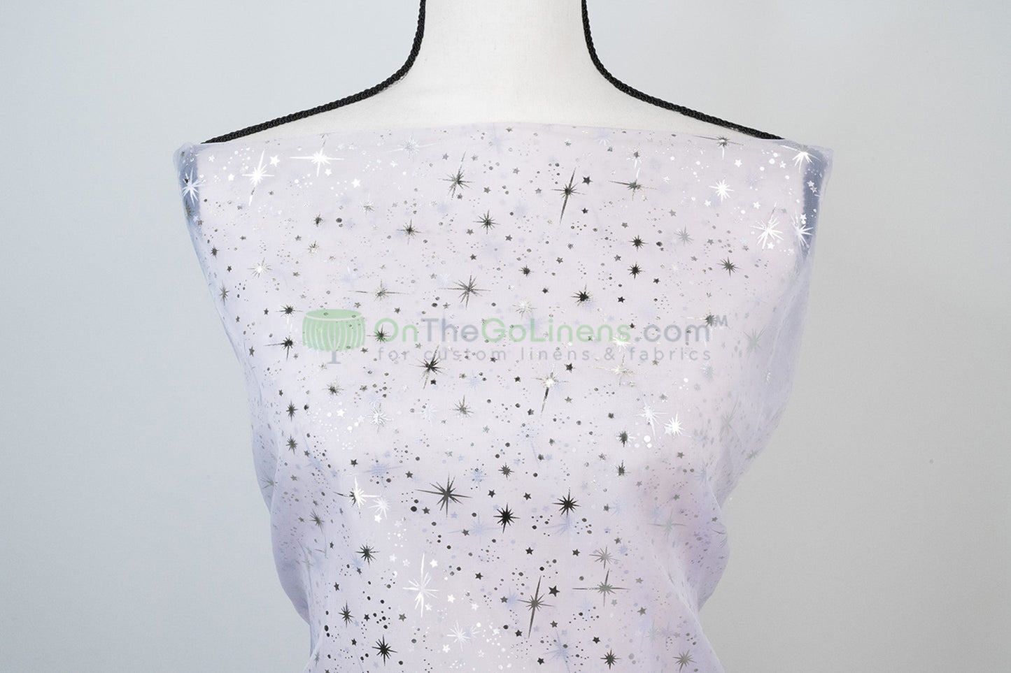 Star Foil Organza Fabric by the Yard | Metallic Star Print on Organza Fabric | 60" Wide | Multiple Colors |
