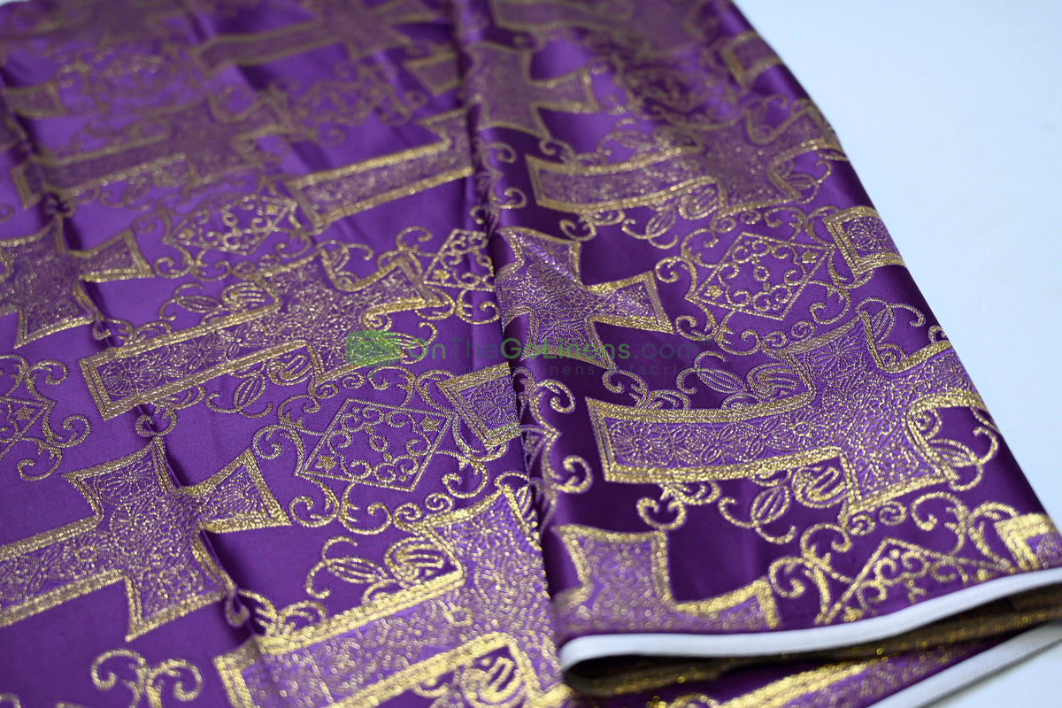 Religious Cross Brocade – Woven Liturgical Fabric | 60” Width | Polyester for Garments & Décor