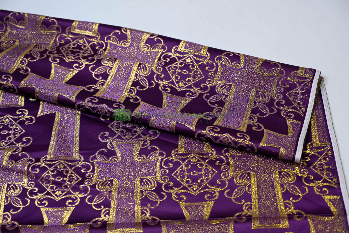 Religious Cross Brocade – Woven Liturgical Fabric | 60” Width | Polyester for Garments & Décor