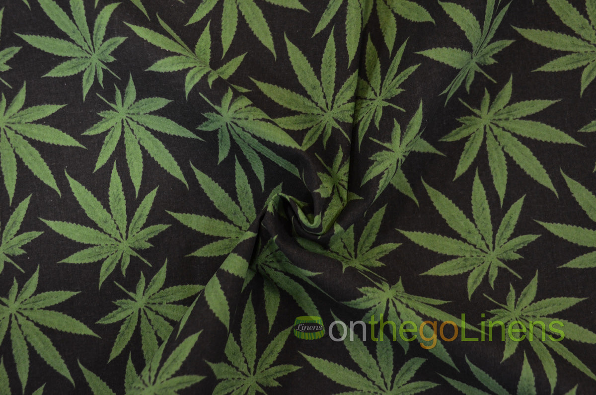 Marijuana Cannabis Leaf Cotton Fabric | Ganja Flower Cotton Fabric | 100% Cotton | Hemp Leaf Pattern |