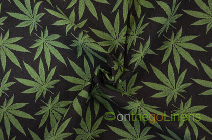 Marijuana Cannabis Leaf Cotton Fabric | Ganja Flower Cotton Fabric | 100% Cotton | Hemp Leaf Pattern |
