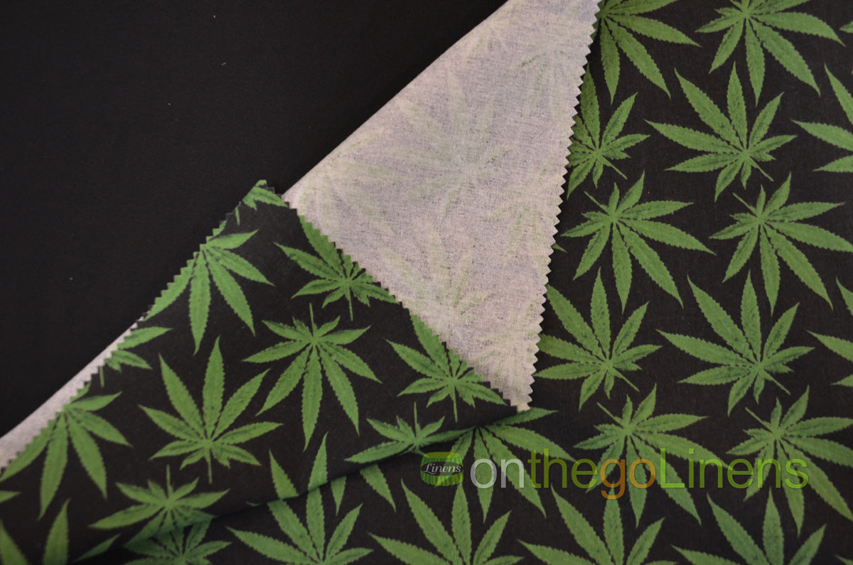 Marijuana Cannabis Leaf Cotton Fabric | Ganja Flower Cotton Fabric | 100% Cotton | Hemp Leaf Pattern |