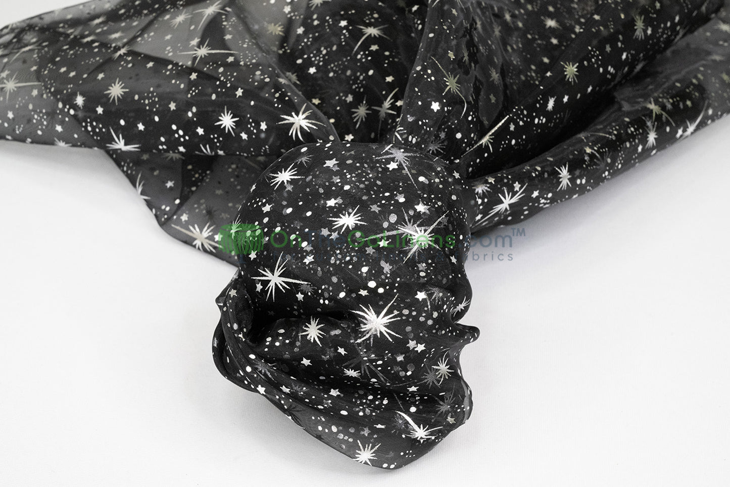 Star Foil Organza Fabric by the Yard | Metallic Star Print on Organza Fabric | 60" Wide | Multiple Colors |