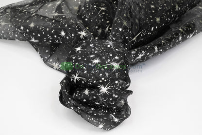 Star Foil Organza Fabric by the Yard | Metallic Star Print on Organza Fabric | 60" Wide | Multiple Colors |