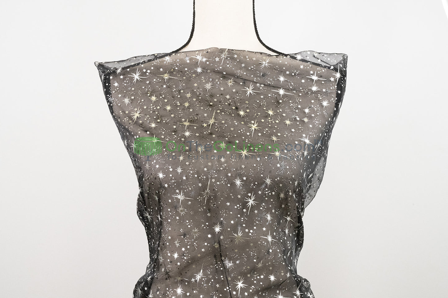 Star Foil Organza Fabric by the Yard | Metallic Star Print on Organza Fabric | 60" Wide | Multiple Colors |