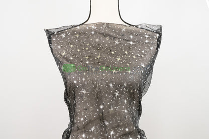 Star Foil Organza Fabric by the Yard | Metallic Star Print on Organza Fabric | 60" Wide | Multiple Colors |