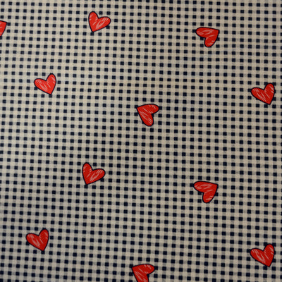 Valentine Heart Gingham Cotton Fabric by the Yard | 100% Cotton Print with Hearts on Gingham Pattern | 60" Wide |