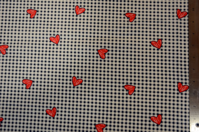 Valentine Heart Gingham Cotton Fabric by the Yard | 100% Cotton Print with Hearts on Gingham Pattern | 60" Wide |