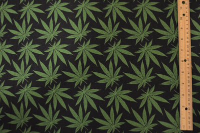Marijuana Cannabis Leaf Cotton Fabric | Ganja Flower Cotton Fabric | 100% Cotton | Hemp Leaf Pattern |