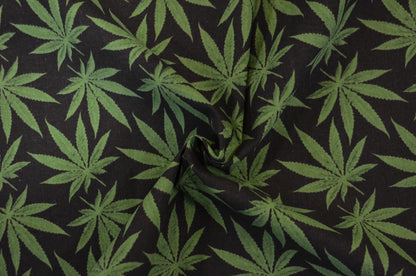 Marijuana Cannabis Leaf Cotton Fabric | Ganja Flower Cotton Fabric | 100% Cotton | Hemp Leaf Pattern |