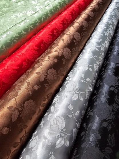 Floral Jacquard Satin Table Linens | Isabella Floral Jacquard Tablecloth | Rose Jacquard Satin Tablecloth |