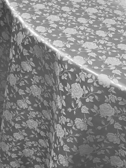 Floral Jacquard Satin Table Linens | Isabella Floral Jacquard Tablecloth | Rose Jacquard Satin Tablecloth |