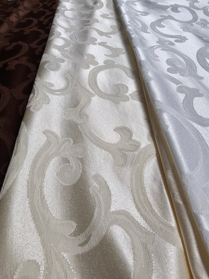 Scarlet Brocade Tablecloths | Damask Brocade Table Linens | White Ivory Brown |