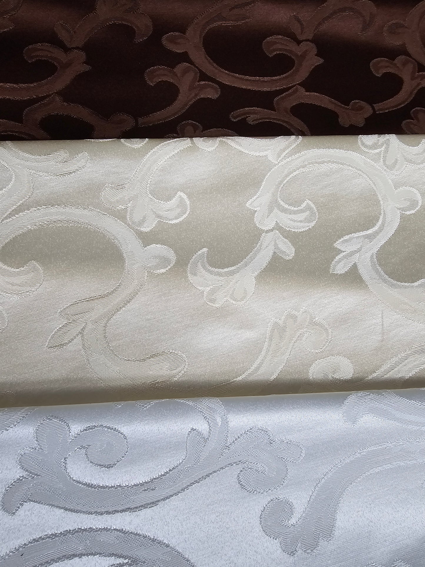 Scarlet Brocade Fabric by the Yard | Damask Brocade Fabric | 60 Wide | White Ivory Brown |