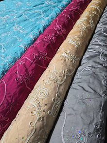 Ribbon Taffeta with Sequins Fabric by the Yard | Sequins Ribbon Taffeta Fabric | 54" Wide |