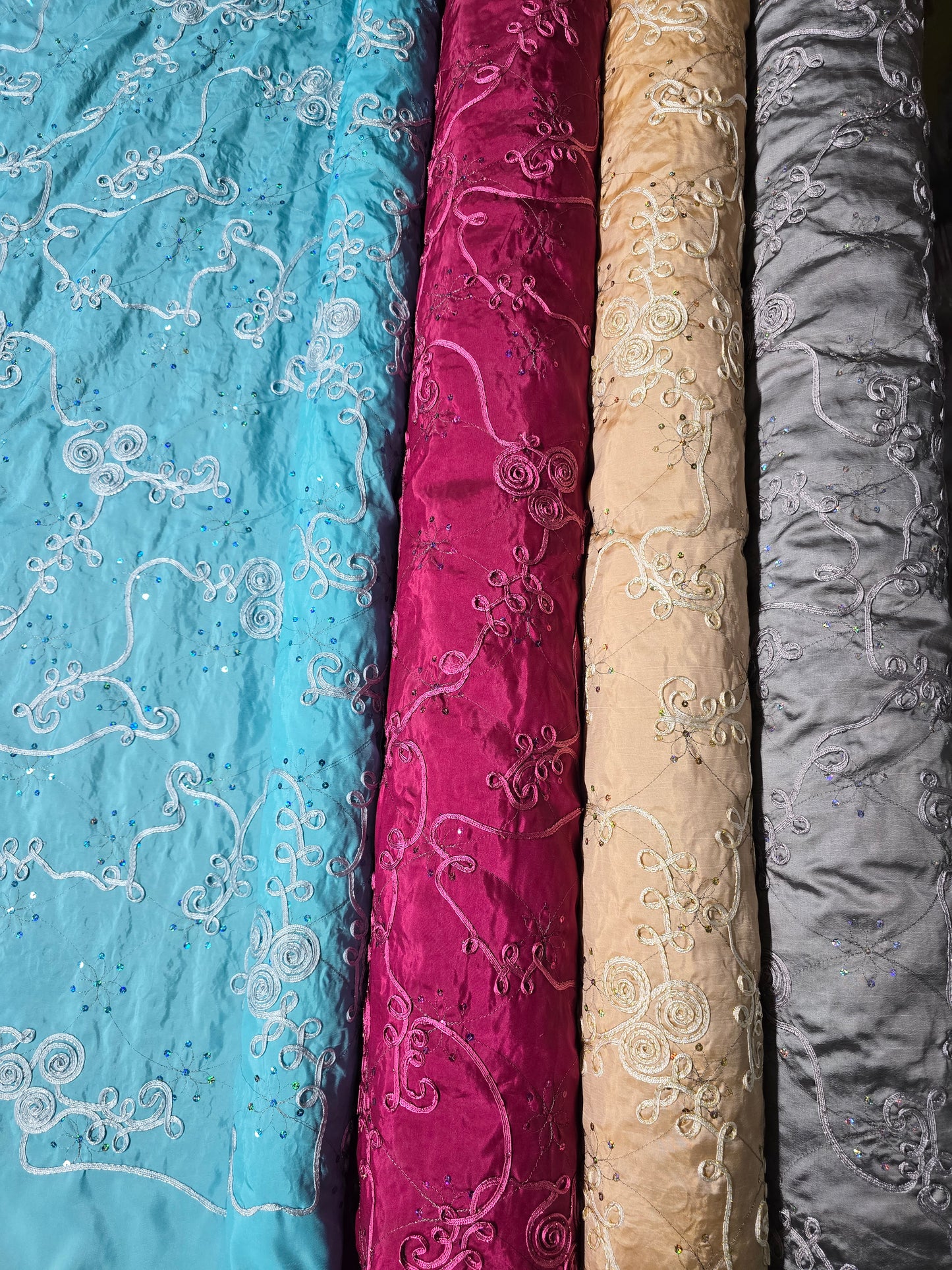 Ribbon Taffeta with Sequins Fabric by the Yard | Sequins Ribbon Taffeta Fabric | 54" Wide |