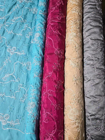 Ribbon Taffeta with Sequins Fabric by the Yard | Sequins Ribbon Taffeta Fabric | 54" Wide |