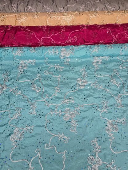 Ribbon Taffeta with Sequins Fabric by the Yard | Sequins Ribbon Taffeta Fabric | 54" Wide |