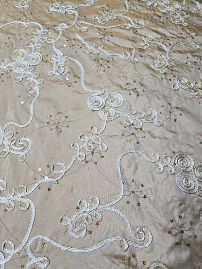 Ribbon Taffeta with Sequins Fabric by the Yard | Sequins Ribbon Taffeta Fabric | 54" Wide |