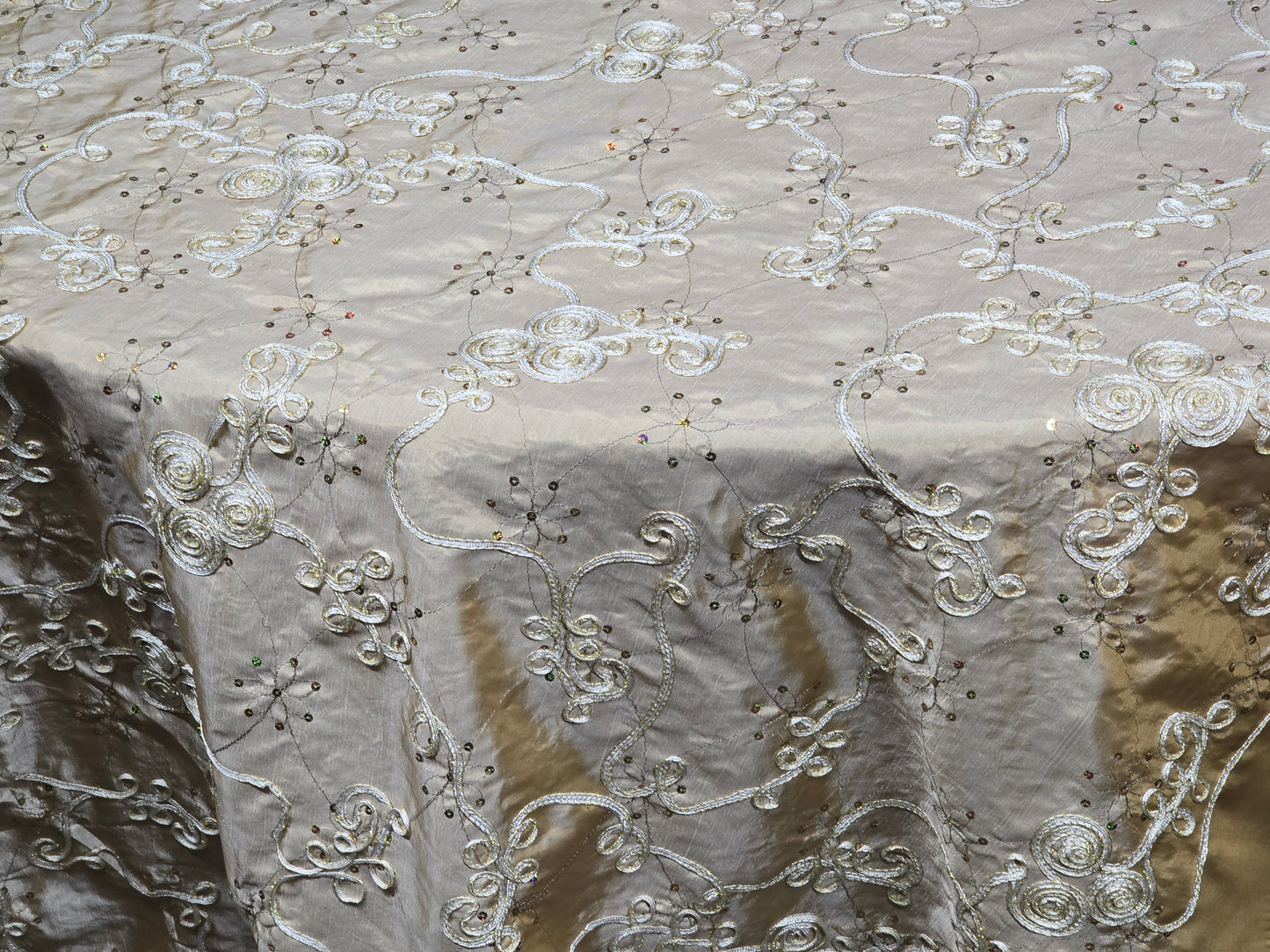 Ribbon Taffeta with Sequins Fabric by the Yard | Sequins Ribbon Taffeta Fabric | 54" Wide |