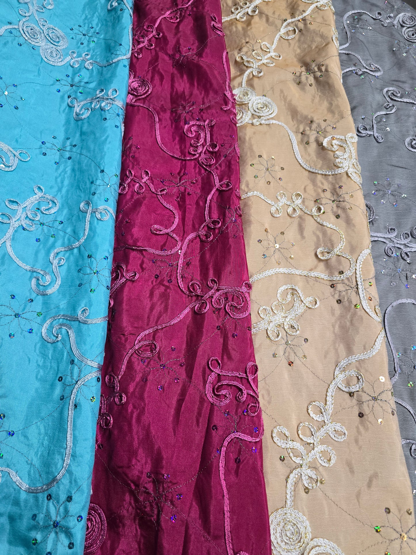 Ribbon Taffeta with Sequins Fabric by the Yard | Sequins Ribbon Taffeta Fabric | 54" Wide |