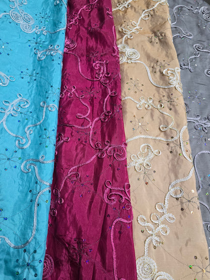 Ribbon Taffeta with Sequins Fabric by the Yard | Sequins Ribbon Taffeta Fabric | 54" Wide |