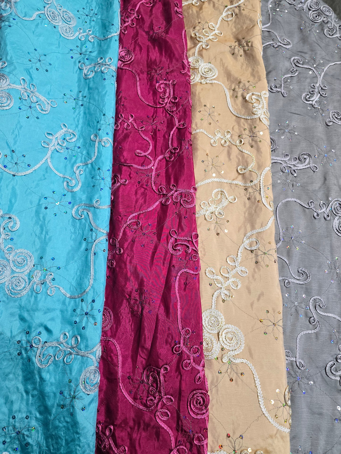 Ribbon Taffeta with Sequins Fabric by the Yard | Sequins Ribbon Taffeta Fabric | 54" Wide |