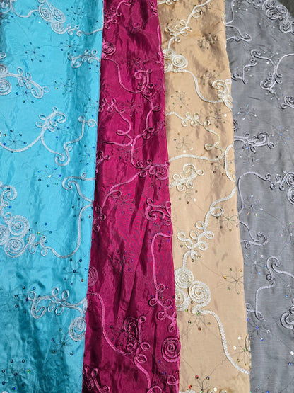 Ribbon Taffeta with Sequins Fabric by the Yard | Sequins Ribbon Taffeta Fabric | 54" Wide |