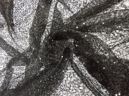 Black Spider Web Sequins Fabric by the Yard | Black Delicate Mesh Embroidery with Sequins |