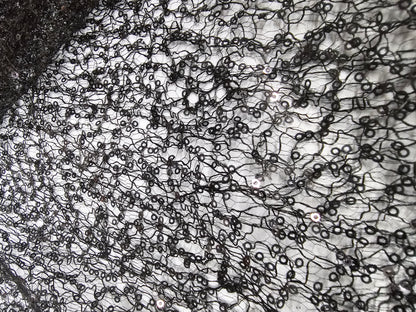 Black Spider Web Sequins Fabric by the Yard | Black Delicate Mesh Embroidery with Sequins |